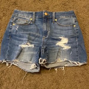 Light-wash high rise denim shorts